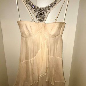 BCBG PINK CHIFFON BEADED NECKLINE DRESS - SIZE 02